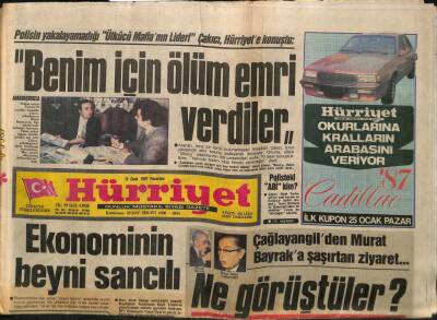 Hürriyet Gazetesi 12 Ocak 1987 - Polisin Yakalayamadığı Ülkücü Mafianın Lideri Alaaddin Çakıcı , Hürriyete Konuştu GZ91770 - 1