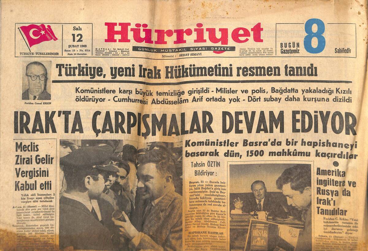 Hürriyet Gazetesi 12 Şubat 1968 - Irak'ta Çarpışmalar Devam Ediyor - Çocuk Yuvasındaki Skandal Büyüyor GZ142584 - 1