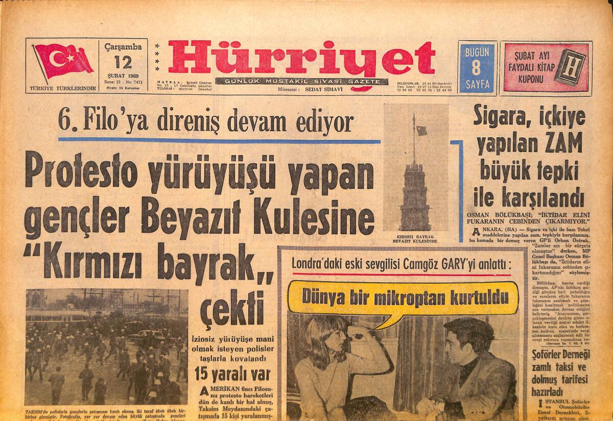 Hürriyet Gazetesi 12 Şubat 1969 - Ajda Pekkan Taşlık Şark Gazinosu Reklamı - Sigara ve İçkiye Gelen Zam Tepki İle Karşılandı GZ158183 - 1