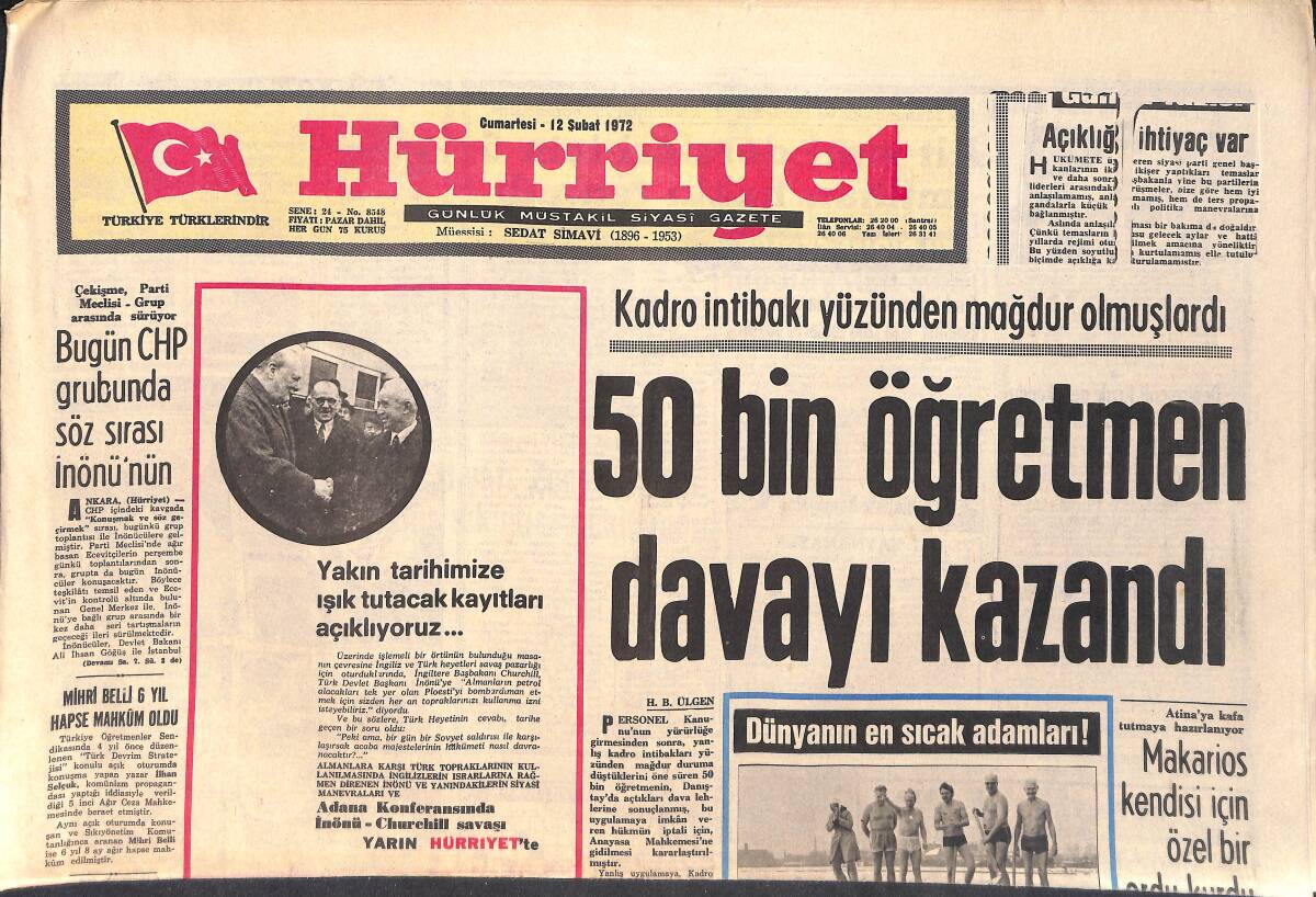 Hürriyet Gazetesi 12 Şubat 1972 - Emel Sayın, Sabun Reklamı Afişi - İngiltere Kraliçesi II. Elizabeth Ülkemizi Ziyaret Etti GZ157021 - 1