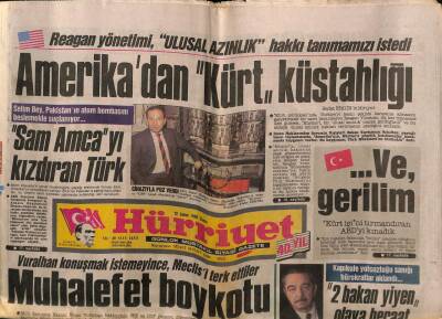 Hürriyet Gazetesi 12 Şubat 1988 - Amerikadan Kürt Küstahlığı GZ64327 - 2