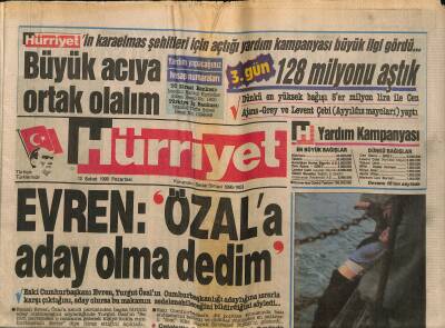 Hürriyet Gazetesi 12 Şubat 1990 - Evren Özala Aday Olma Dedim GZ117600 - 1