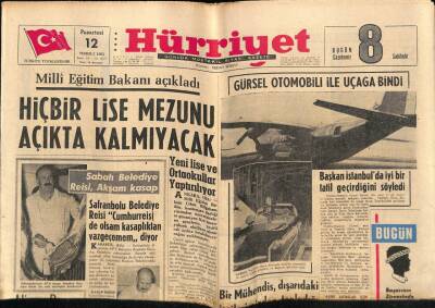 Hürriyet Gazetesi 12 Temmuz 1965 - Gürsel Otomobili İle Uçağa Bindi GZ68690 - 1