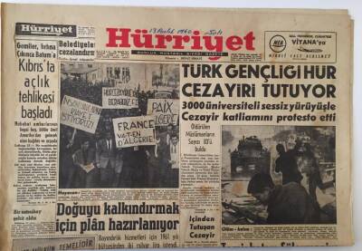 Hürriyet Gazetesi 13 Aralık 1960 - 3000 Üniversiteli Sessiz Yürüyüşle Cezayir Katliamını Protesto Etti GZ16530 - 1