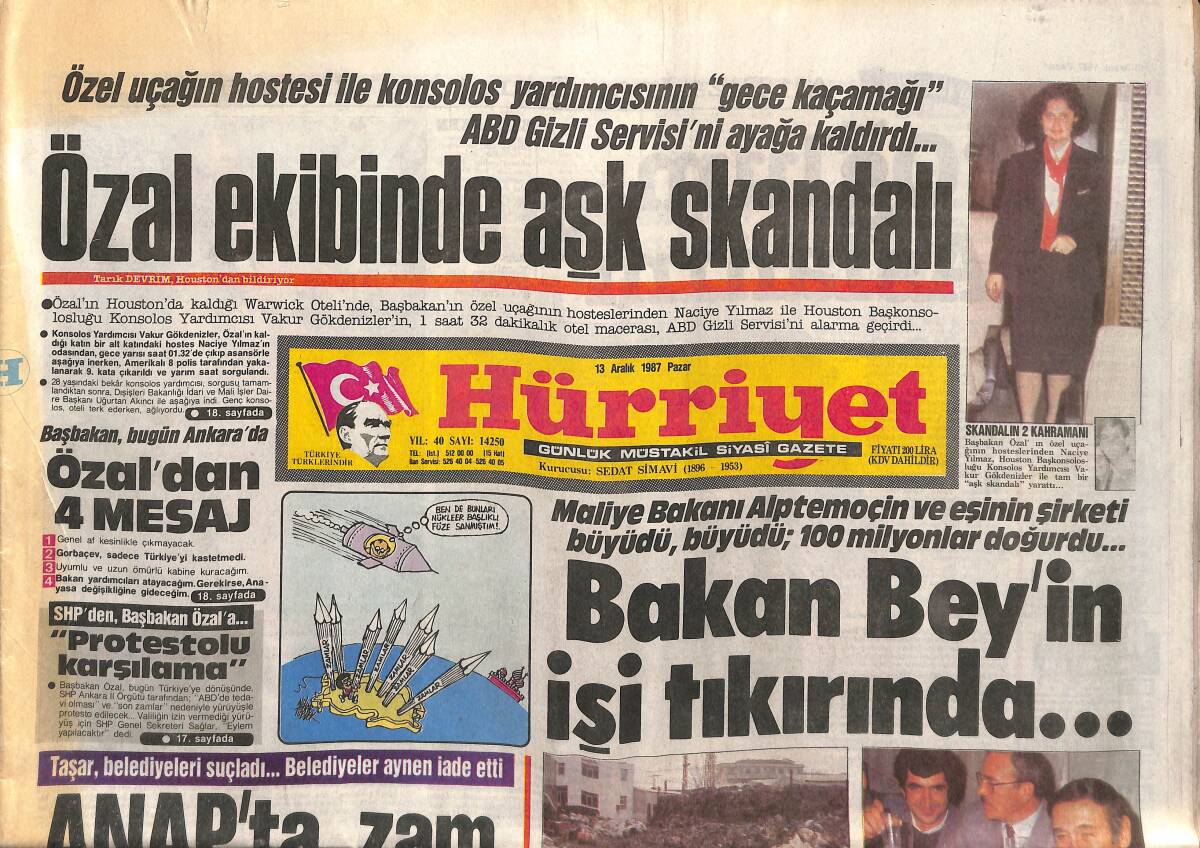 Hürriyet Gazetesi 13 Aralık 1987 - Adile Naşit'in Kendi Ağzından Yaşam Öyküsü - Gorbaçev'in Yanlış Hesabı GZ150473 - 1