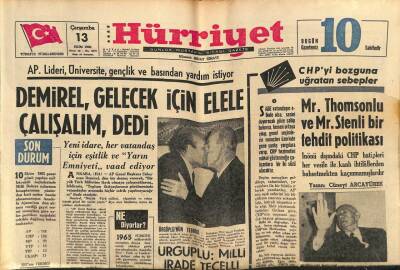 Hürriyet Gazetesi 13 Ekim 1965 - Demirel , Gelecek İçin Elele Çalışalım , dedi GZ80974 - 1