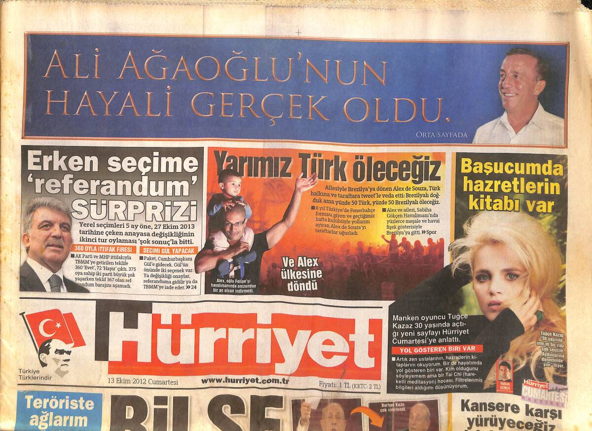 Hürriyet Gazetesi 13 Ekim 2012 - Ailesiyle Brezilya'ya Dönen Alex de Souza , Türk Halkına Ve Taraftara Tweet'le Veda Etti GZ160235 - 1