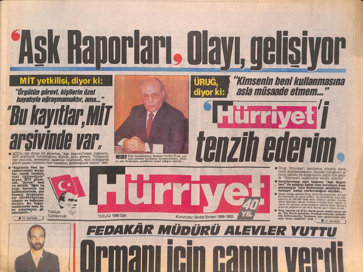 Hürriyet Gazetesi 13 Eylül 1988 - Antalya'dan Bursa'ya , Demirel Coşkusu - Galatasaray'da Uyarı GZ133075 - 1