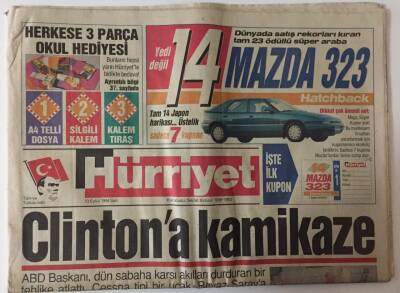Hürriyet Gazetesi 13 Eylül 1994 - ABD Başkanı Clintona Kamikaze GZ26470 - 1