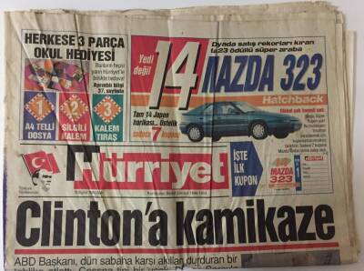 Hürriyet Gazetesi 13 Eylül 1994 - ABD Başkanı Clintona Kamikaze GZ26472 - 1