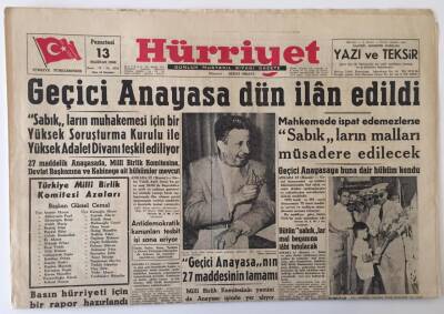 Hürriyet Gazetesi 13 Haziran 1960 - Geçici Anayasa Dün İlan Edildi GZ13915 - 2