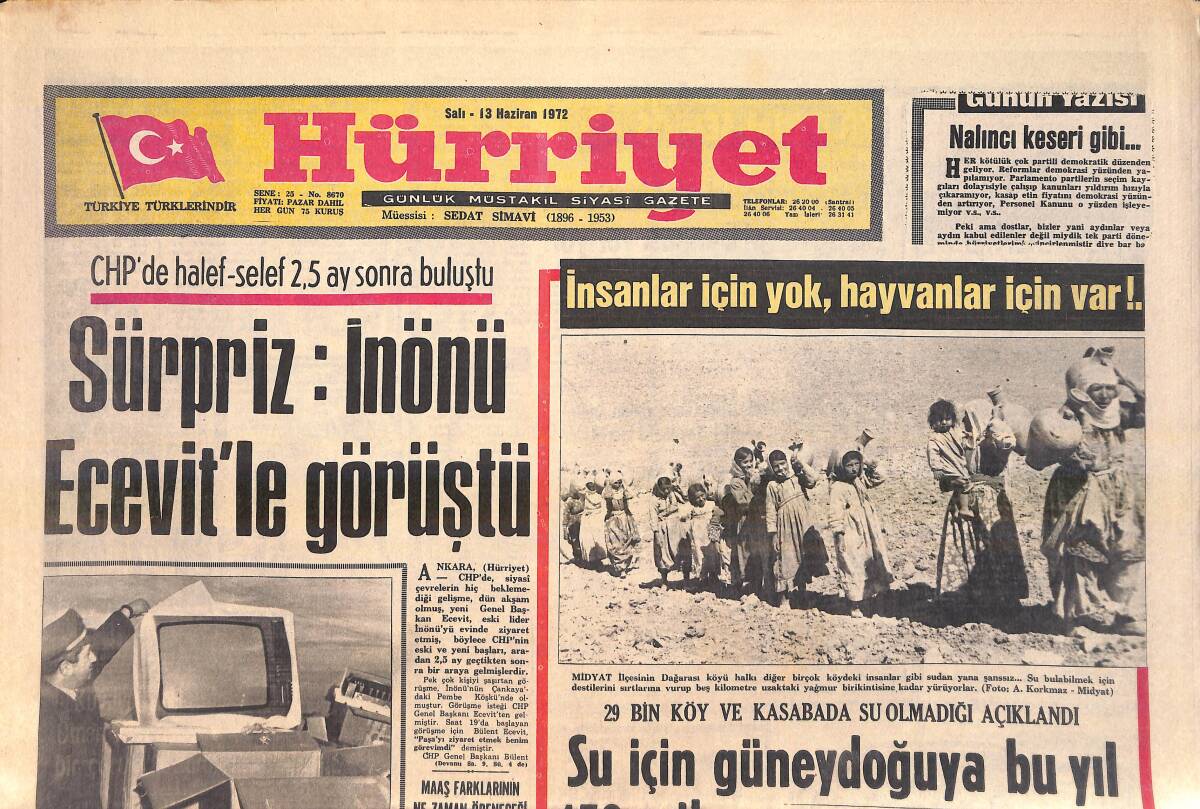 Hürriyet Gazetesi 13 Haziran 1972 - Fazlı Küçük 9 Yıl Aradan Sonra Makarios İle El Sıkıştı - Galatasaray Acele Etmeli GZ156923 - 1