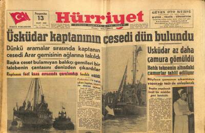Hürriyet Gazetesi 13 Mart 1958 - Kim Novakın İtirafları - Üsküdar Kaptanının Cesedi Dün Bulundu GZ117886 - 1