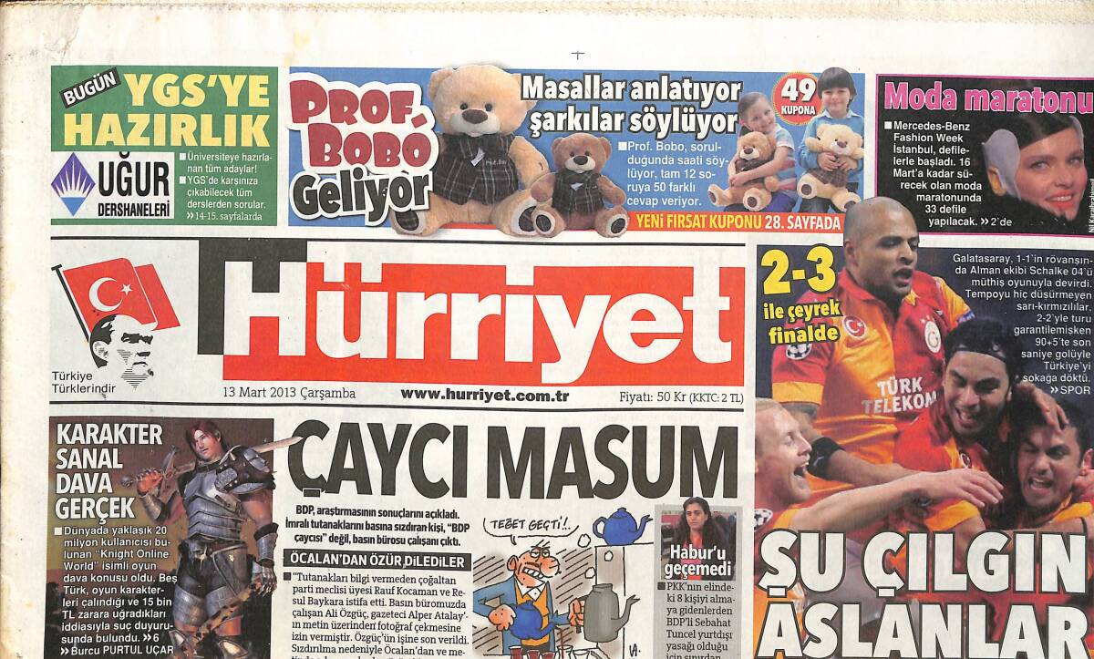 Hürriyet Gazetesi 13 Mart 2013 - Galatasaray Çeyrek Finalde - İsveç'ten AB İçin Tam Destek - Almanya'daki Türkler Gariban GZ137304 - 1