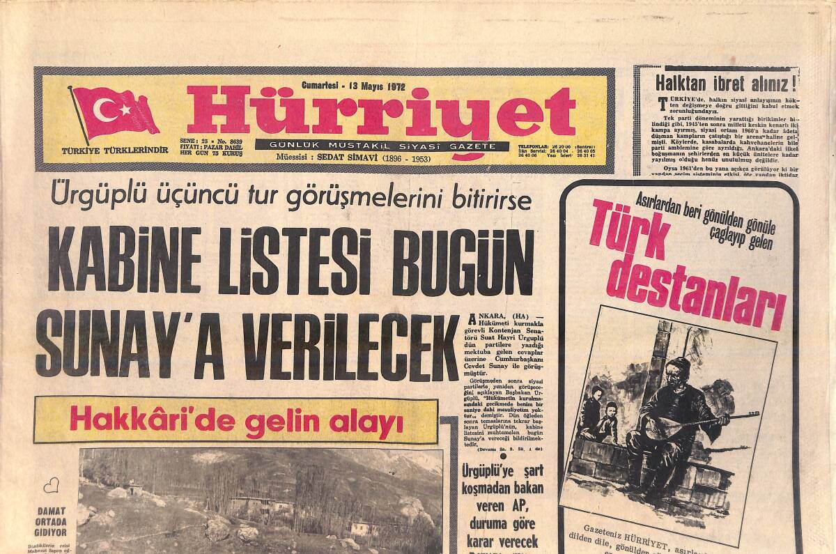 Hürriyet Gazetesi 13 Mayıs 1972 - İnönü Yalova'da Çocuklarla Ve Kitaplarla Meşgul Oluyor - Genel Başkanlık İçin Ecevit'e 709 Oy Lazım GZ156909 - 1