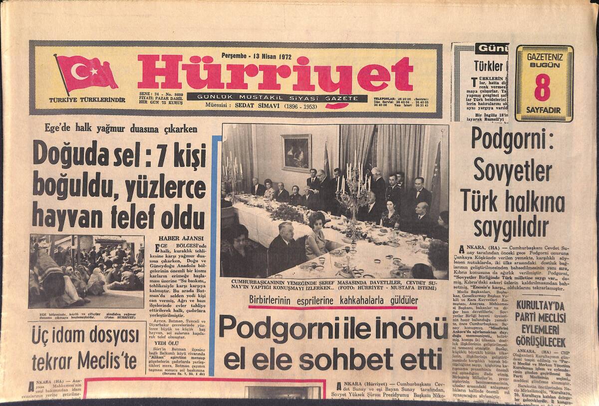 Hürriyet Gazetesi 13 Nisan 1972 - Zeki Müren Ayşem Şarkısını Dinlerken Göz Yaşını Tutamadı - Edirne Televizyonu Yarın Yayına Başlıyor GZ156452 - 1