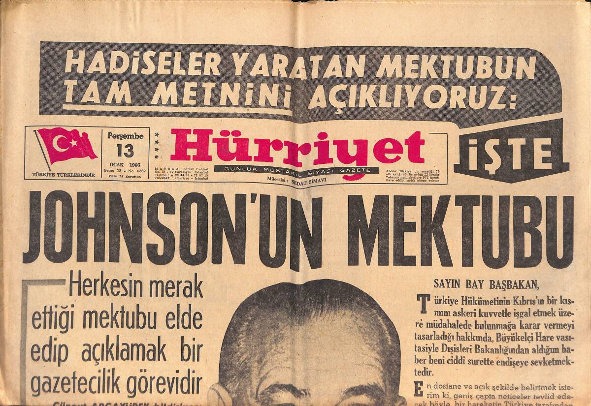 Hürriyet Gazetesi 13 Ocak 1966 - Gümrüklerde Bekliyen Ticari Eşyalar Açık Arttırmayla Satılacak - Jonson'un Mektubu GZ132726 - 1