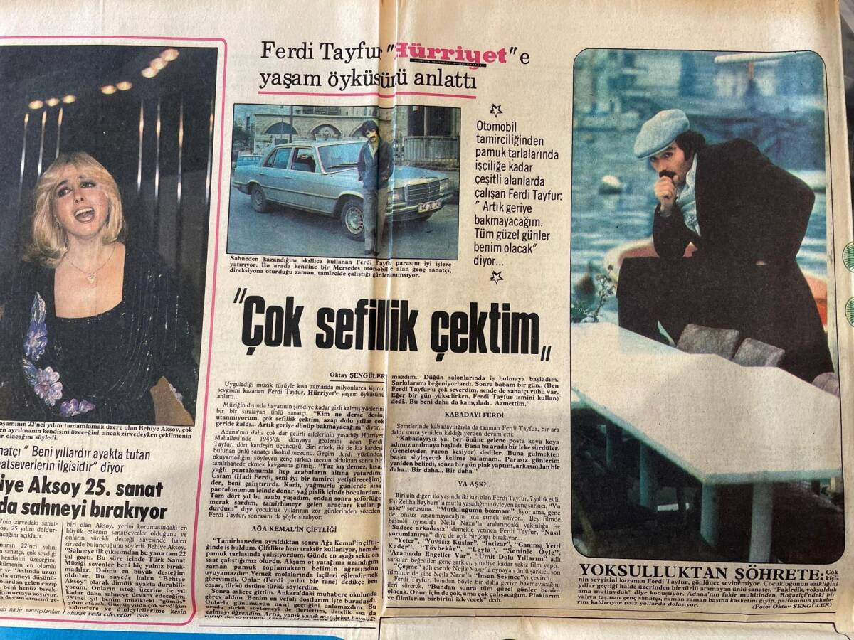  Hürriyet Gazetesi 13 Ocak 1980 - Ferdi Tayfur Hürriyet'e Yaşam Öyküsünü Anlattı - Behiye Aksoy 25. Sanat Yılında Sahneyi Bırakıyor GZ156005 - 2