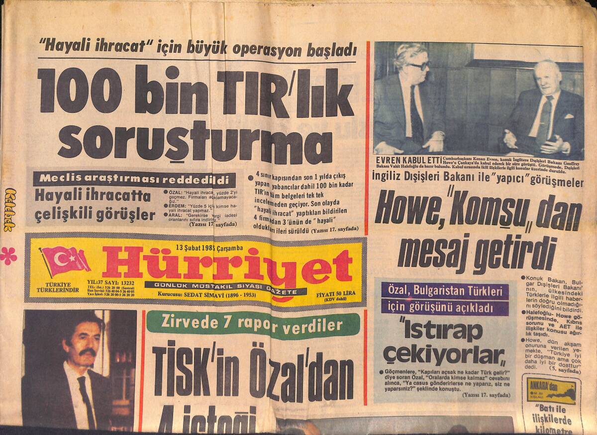 Hürriyet Gazetesi 13 Ocak 1985 - Tarık Akan: 1985 Yılı Benim İçin Evlilik Yılı Olacak - Özal, Bulgaristan Türkleri İçin Görüşünü Açıkladı GZ156013 - 1