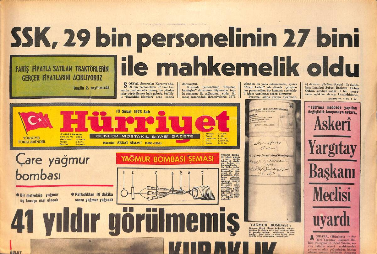 Hürriyet Gazetesi 13 Şubat 1973 - Beşiktaş Çöktü, Fenerbahçe Galip - Askeri Yargıtay Başkanı Meclisi Uyardı GZ158219 - 1