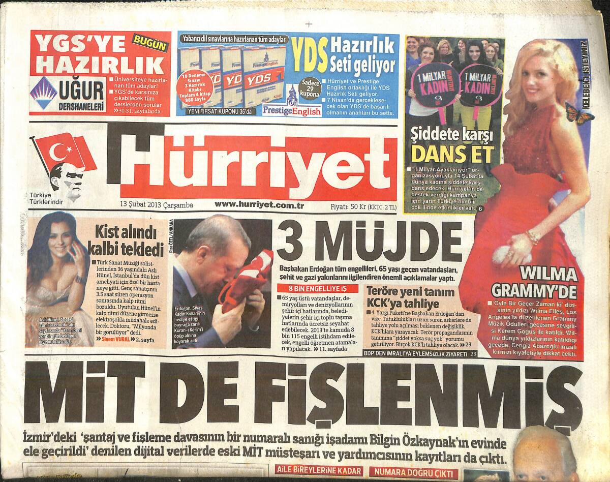 Hürriyet Gazetesi 13 Şubat 2013 - Nuri Kantar Herkesi Üzdü - Aslı Hünel'in Kist Alındı Kalbi Tekledi GZ159699 - 1