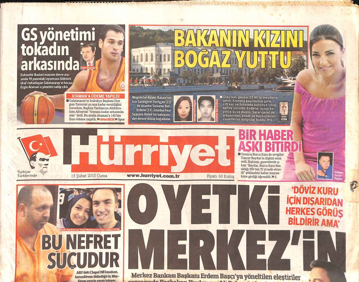 Hürriyet Gazetesi 13 Şubat 2015 - Putin Sinirden Kalemini Kırdı - GS Yönetimi Tokadın Arkasında GZ160230 - 1