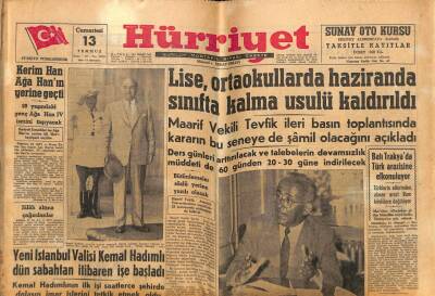 Hürriyet Gazetesi 13 Temmuz 1957 - Lise Ve Ortaokullarda Sınıfta Kalma Usulü Kaldırıldı GZ56154 - 1