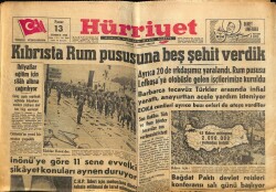 Hürriyet Gazetesi 13 Temmuz 1958 - Kıbrısta Rum Pususuna Beş Şehit Verdik GZ68930 - 2