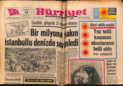 Hürriyet Gazetesi 13 Temmuz 1970 - Bir Milyona Yakın İstanbullu Denizde Serinledi GZ72403 - 2