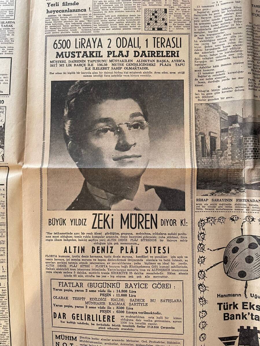 Hürriyet Gazetesi 14 Ağustos 1958 - Irak İhtilalinin İç Yüzü - Yılın Seksapel Kraliçeleri Seçildi: B.B, Ava Gardner, Sophia Loren - Zeki Müren GZ146885 - 2