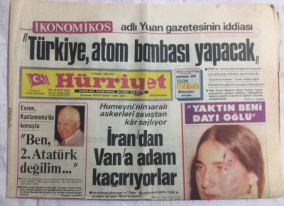 Hürriyet Gazetesi 14 Ağustos 1983 - Türkiye Atom Bombası Yapacak,EvrenBen İkinci Atatürk Değilim - GZ19931 - 1