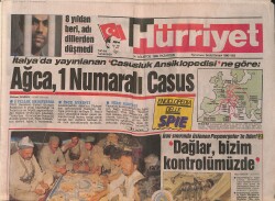 Hürriyet Gazetesi 14 Ağustos 1989 - Ağca , 1 Numaralı Casus - İran Sınırında Üslenen Peşmergeler'in Lideri ''Dağlar Bizim Kontrolümüzde'' GZ157905 - Gökçekoleksiyon