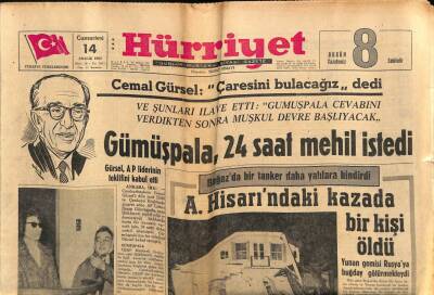 Hürriyet Gazetesi 14 Aralık 1963 - A. Hisarındaki Kazada Bir Kişi Öldü GZ81622 - 1