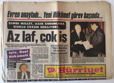Hürriyet Gazetesi 14 Aralık 1983 - Evren Onayladı Yeni Hükümet Görev Başında , Az Laf Çok İş GZ16104 - 2