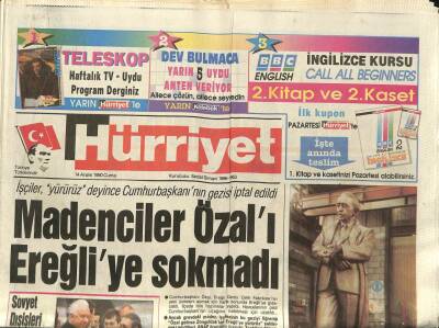 Hürriyet Gazetesi 14 Aralık 1990 - Madenciler Turgut Özalı Ereğliye Sokmadı GZ89157 - 1