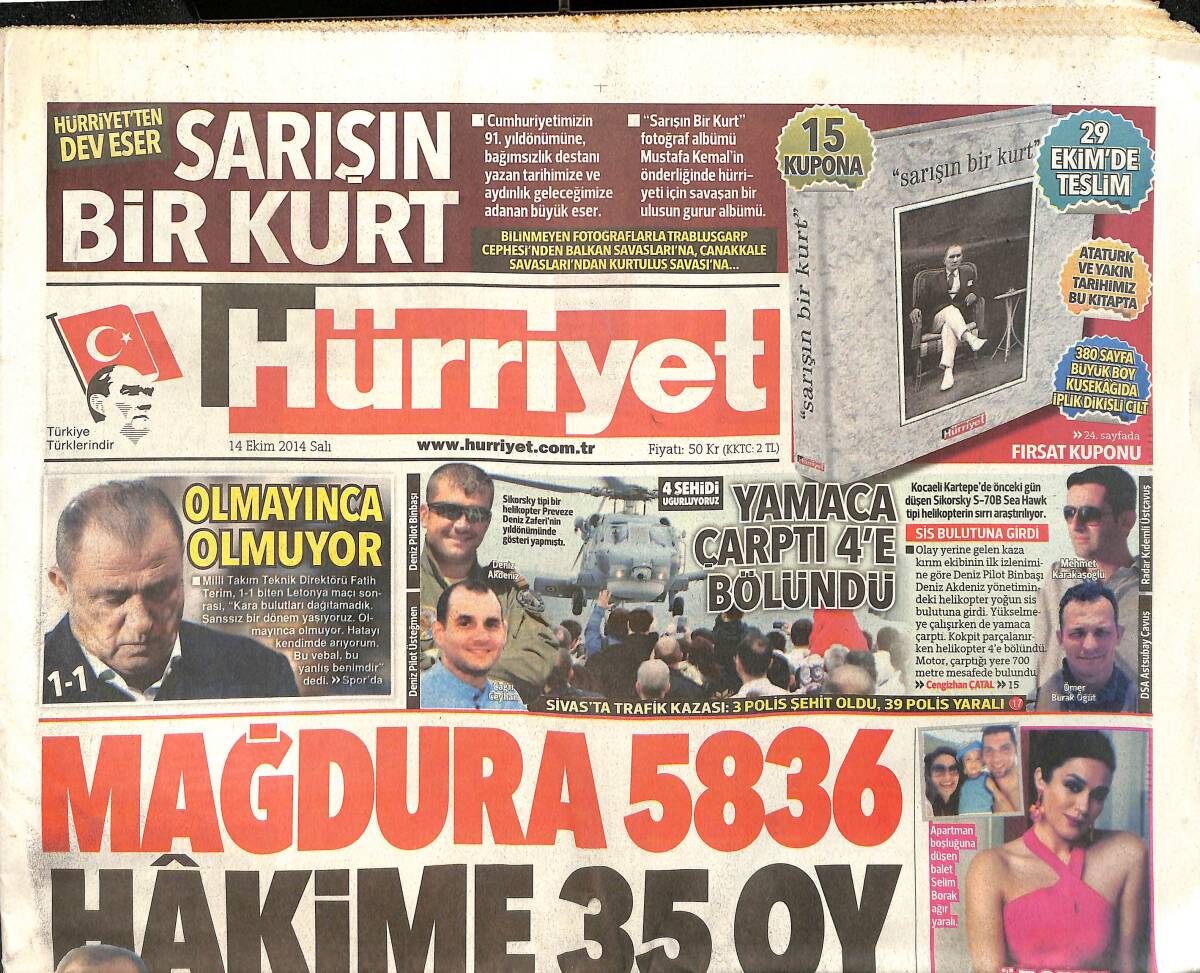 Hürriyet Gazetesi 14 Ekim 2014 - Barzani : Türkiye Bize Silah Verdi - ABD İle İncirlik Bilmecesi GZ159629 - 1