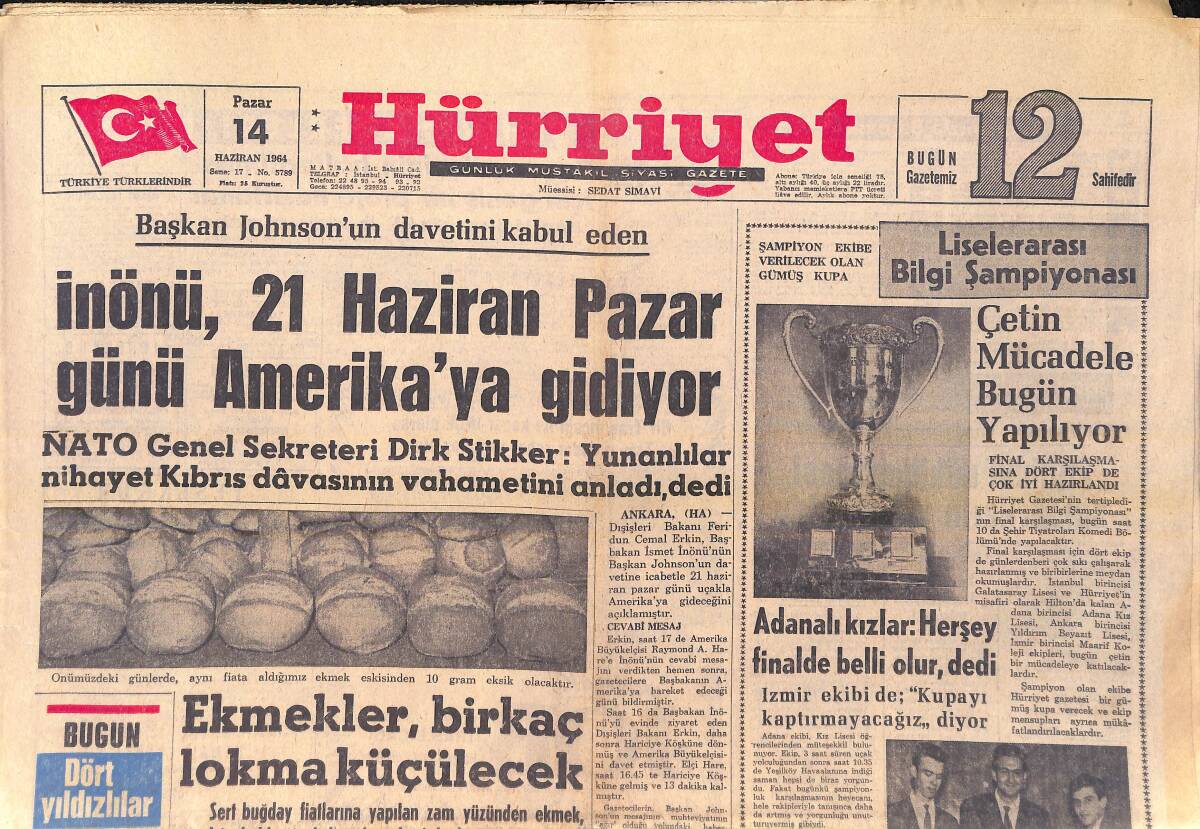 Hürriyet Gazetesi 14 Haziran 1964 - Beşiktaş, Altay İle Final İçin Karşılaşıyor - Kırkpınar'dan Resimler GZ156907 - 1
