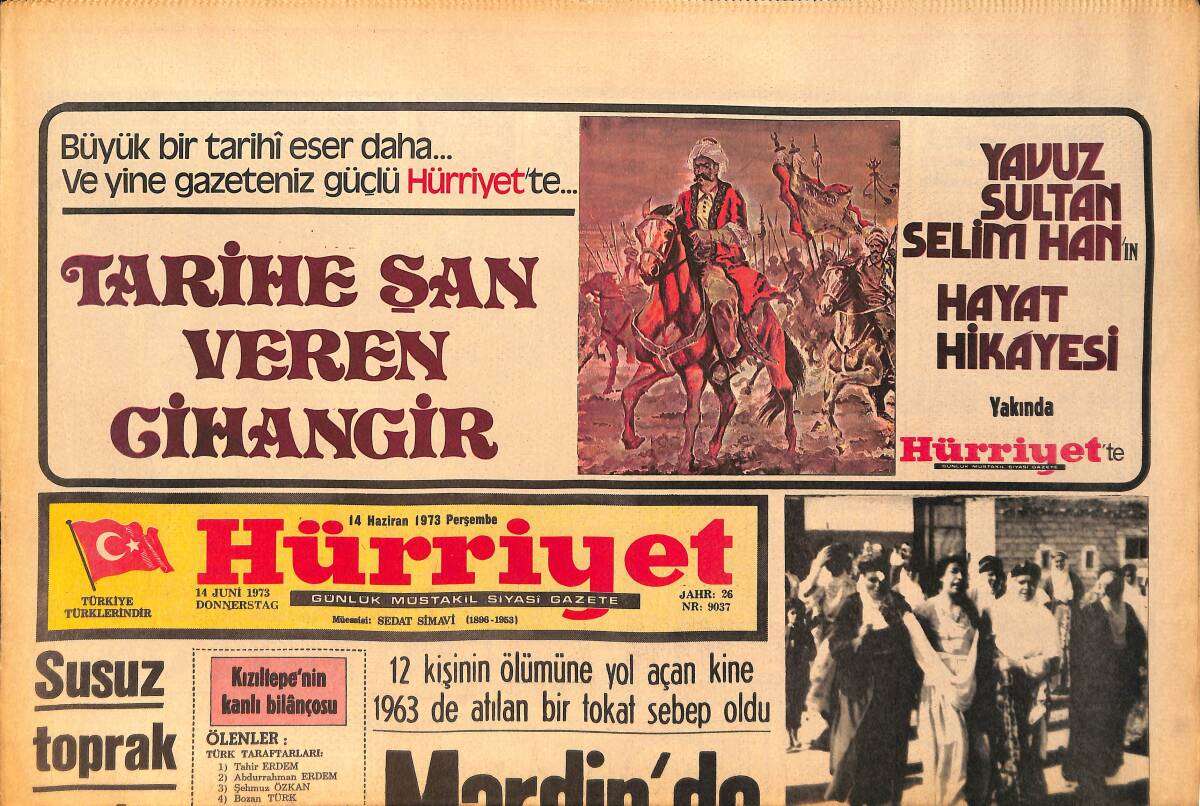 Hürriyet Gazetesi 14 Haziran 1973 - Mardin'de 8 Köy Kordon Altında - Beraber Yaşadığı Kadını Öldüren Mustafa Durmuş Bütün Almanya'da Aranıyor GZ158246 - 1