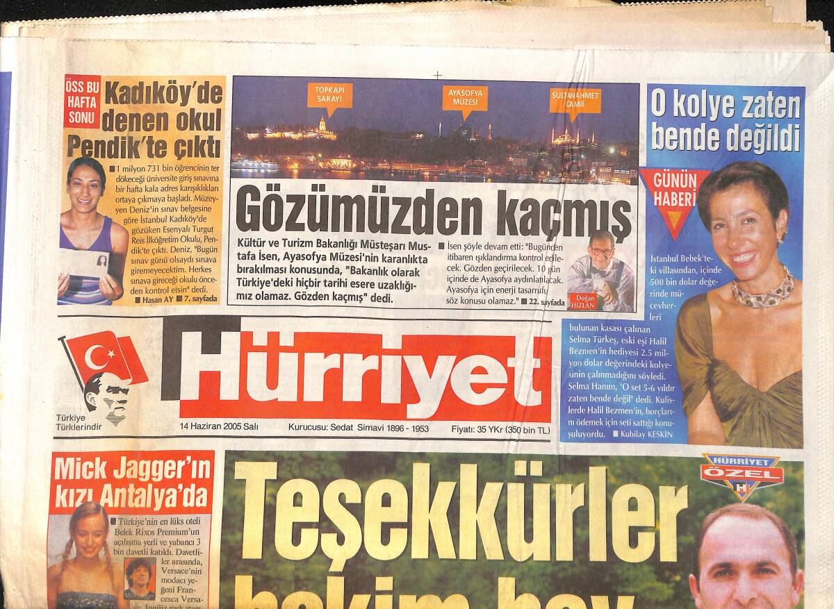 Hürriyet Gazetesi 14 Haziran 2005 - Mick Jagger'in Kızı Antalya'da - Samsunspor Başkanı İsmail Uyanık 