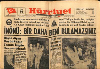 Hürriyet Gazetesi 14 Kasım 1961 - İnönü Bir Daha Beni Bulamazsınız GZ67466 - 2
