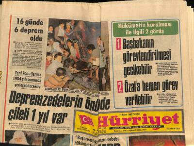 Hürriyet Gazetesi 14 Kasım 1983 - Depremzedelerin Önünde Çileli 1 Yıl Var GZ80841 - 1