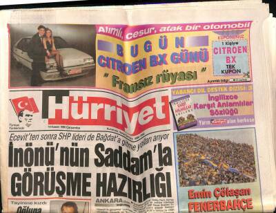 Hürriyet Gazetesi 14 Kasım 1990 - İnönünün Saddamla Görüşme Hazırlığı - Bülent Ersoy Ekranda GZ90563 - 1