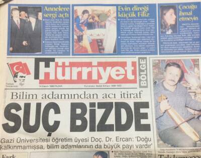 Hürriyet Gazetesi 14 Kasım 1999 Bilim Adamından Acı itiraf Suç Bizde GZ36140 - 1