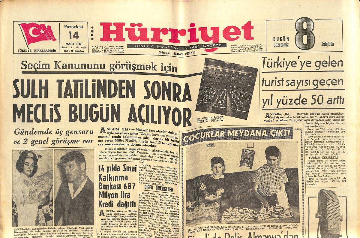 Hürriyet Gazetesi 14 Mart 1966 - Casino du Liban'da - Papandreu Makarios'u Devirecekmiş GZ142045 - 1