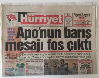 Hürriyet Gazetesi 14 Mart 1993 - APOnun Barış Mesajı Fos Çıktı GZ31414 - 1