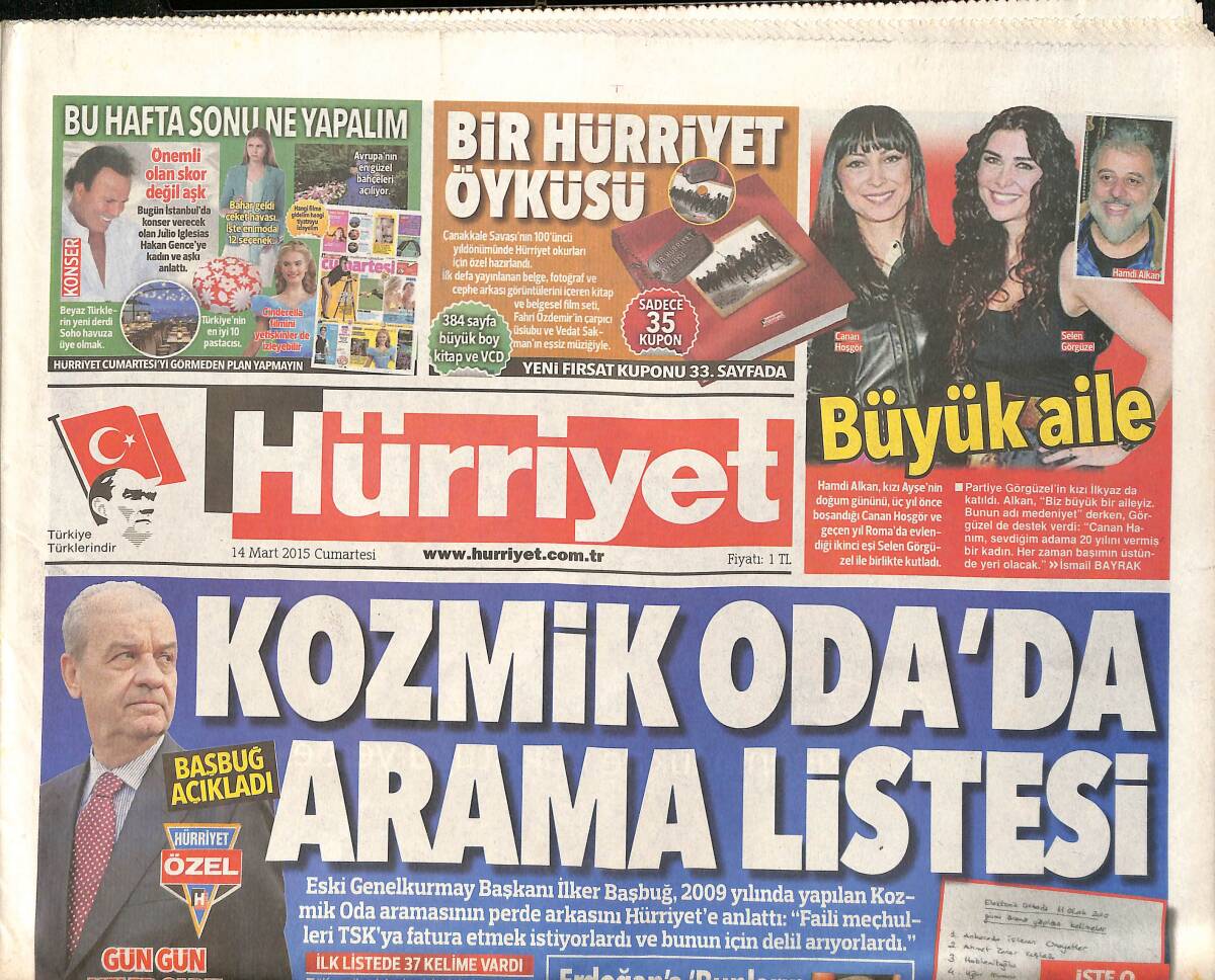 Hürriyet Gazetesi 14 Mart 2015 - Hasan Cemal'e Harvard Ödülü - Demba Ba Yorgun GZ159567 - 1