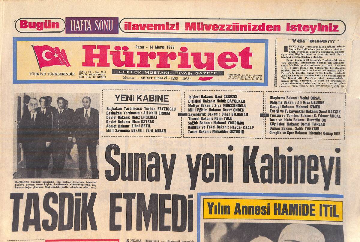 Hürriyet Gazetesi 14 Mayıs 1972 - Yılın Annesi Hamide İtil - Akrep Ve Yelkovanı Olmayan Elektronik Saat Yapıldı GZ156890 - 1