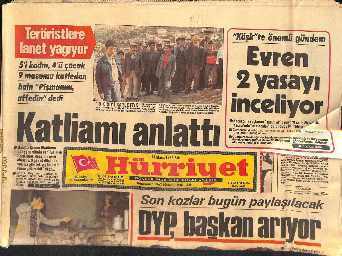 Hürriyet Gazetesi 14 Mayıs 1985 - DYP, Başkan Arıyor - Emel Sayın 20 Milyon. Kemal Sunal 13 Milyon, Sezen Aksu 10 Milyon Vergi Ödeyecek GZ134731 - 1