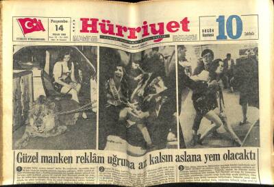Hürriyet Gazetesi 14 Nisan 1966 - Güzel Manken Reklam Uğruna Az Kalsın Aslana Yem Olacaktı GZ54986 - 1