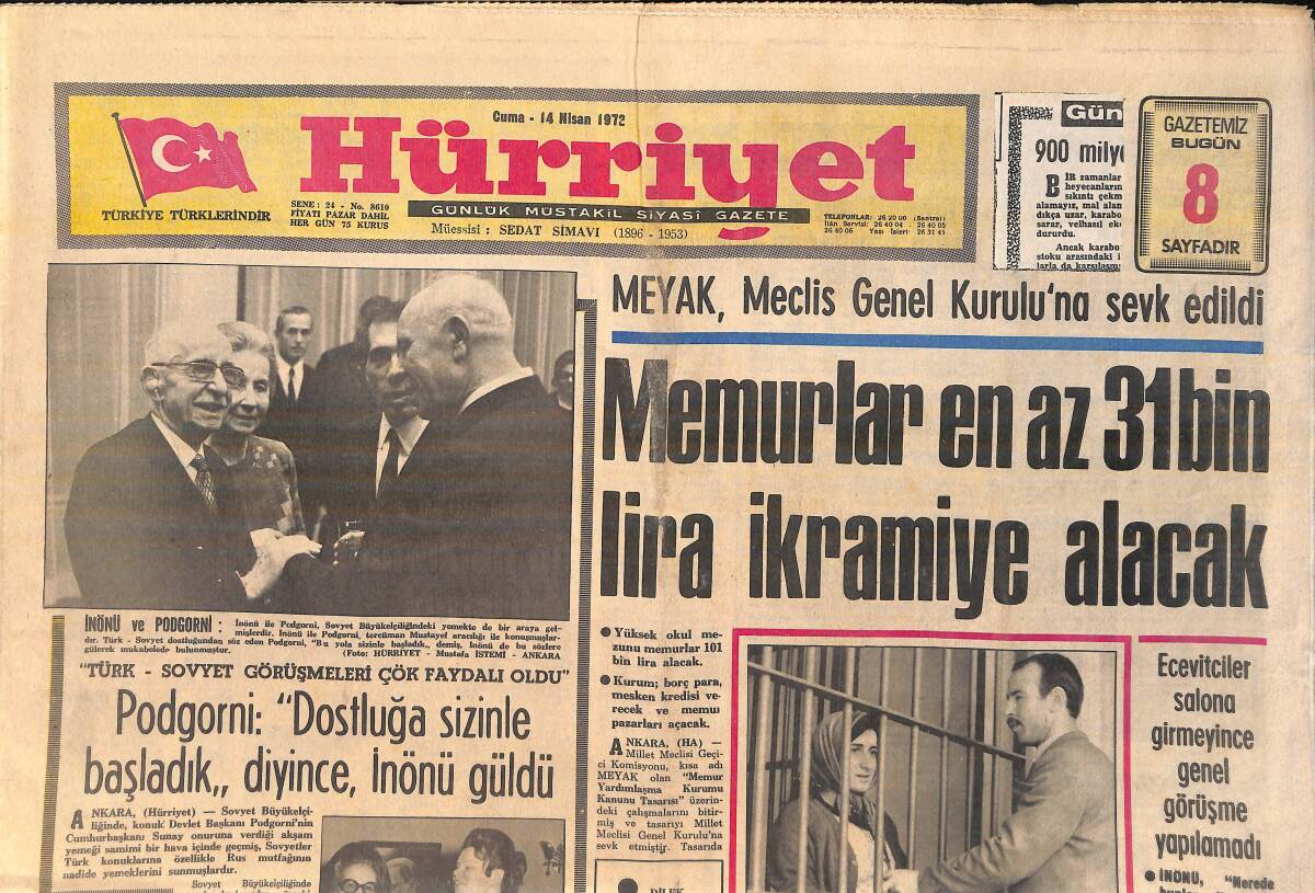 Hürriyet Gazetesi 14 Nisan 1972 - Amerikalı Askerler Savaş Boykotuna Başladı - Beşiktaş'ta Yine Konuşan Yok Mu GZ156676 - 1